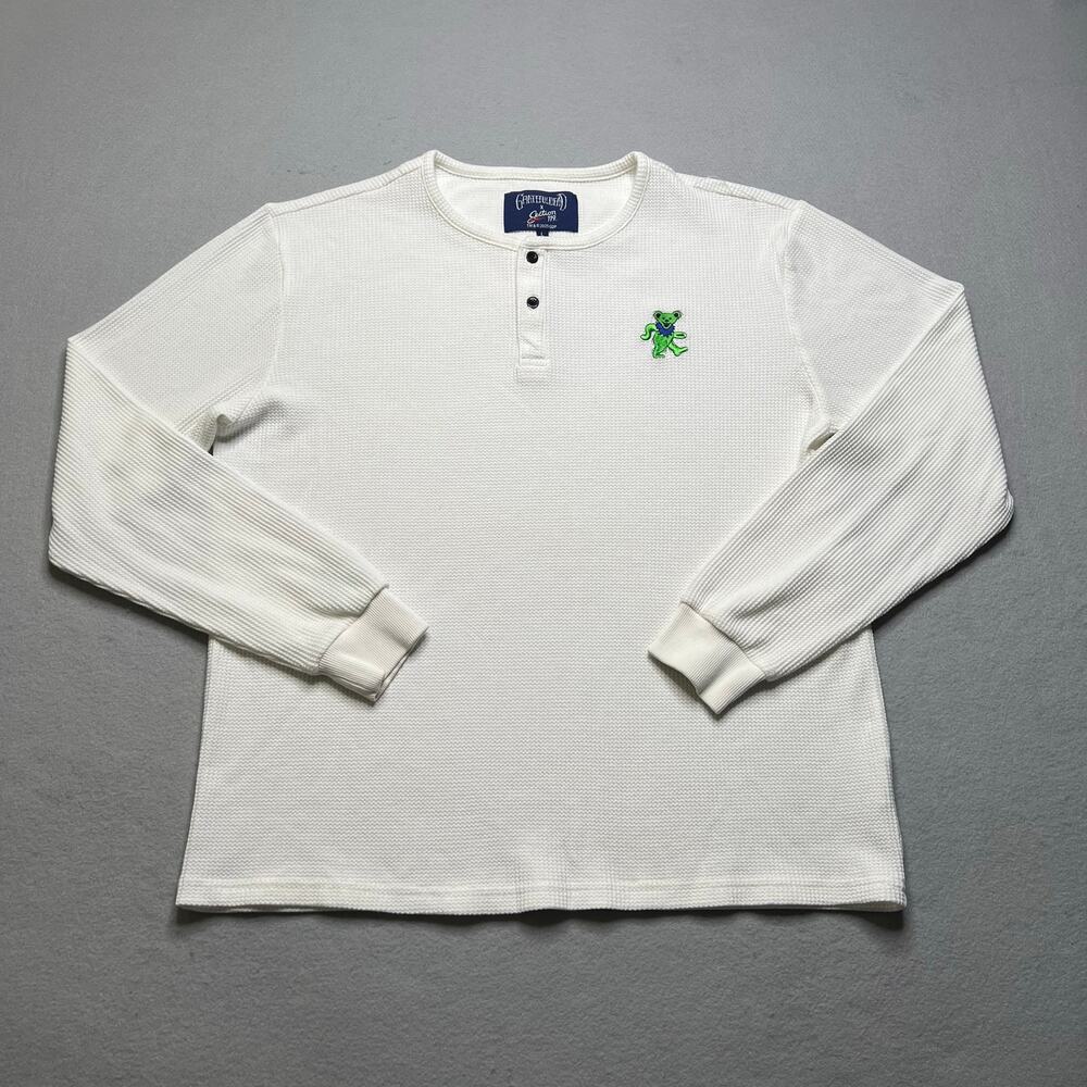 Grateful Dead x Section 119 Thermal Waffle Knit Henley Shirt White Size Large